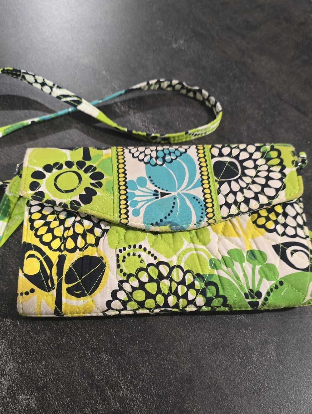Vera Bradley Wallet Lime's Up Green Retro Floral Clutch